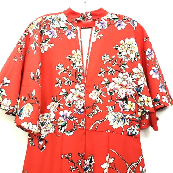Nwot Truth & Fable Red Multicolor Floral Flutter Sleeve Maxidress - Picture 10 of 14